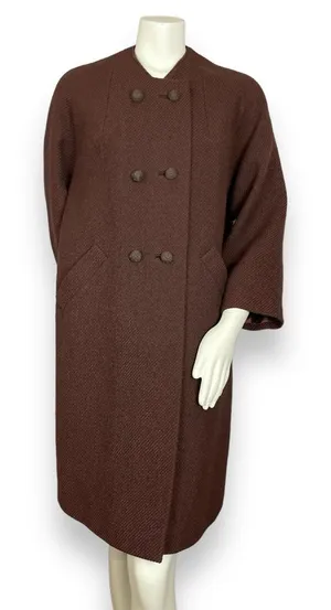 Vintage 60s Meier &‎ Frank Brynwood Coat Women Brown Retro Boxy Mod Union Label thumbnail 1