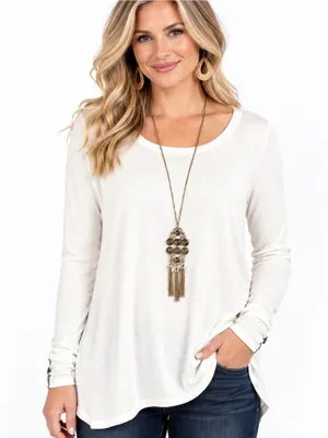 Matilda Jane White Long Sleeve Floral Trim High Low Tunic Top Size S thumbnail 1