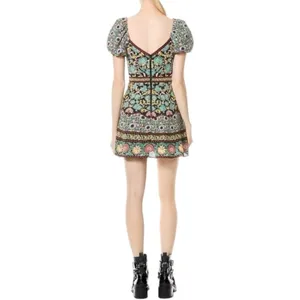 Alice + Olivia Dana Puff Sleeve‎ Fit & Flare Floral Mini Dress Size 4 thumbnail 3