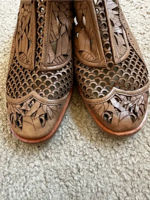 Free People Tan Leather Mules Cut-Outs Boho Festival Summer Indie Casual thumbnail 3