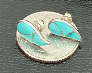 Sterling Silver Vintage STR.SII Turquoise Inlay Comma Teardrop Post Earrings thumbnail 6