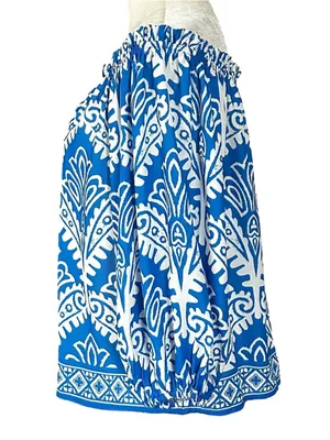 Flying Tomato Off Shoulder Artisan Boho Blouse Top Blue and White Medium thumbnail 4
