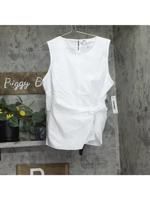 NWT DKNY Poplin Side-Twist Sleeveless Top UD5T0052 White XL thumbnail 2