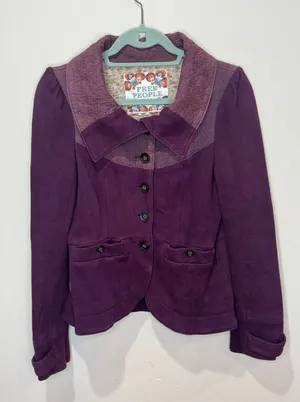Free‎ People Mulberry Purple Cotton Knit Blazer Jacket Sz 8 Boho Victorian thumbnail 1
