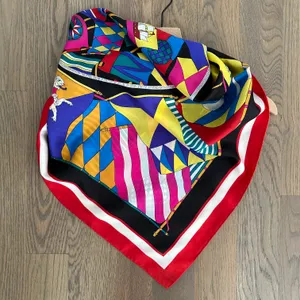 Vintage Harvé Bernard Multicolor Nautical Flag Motif 100% Silk Scarf 34" Square thumbnail 1