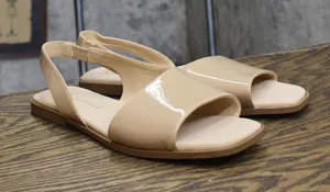 Journee Collection Womens Brinsley Slingback Flat Sandals Patent Nude Brown 8W thumbnail 1