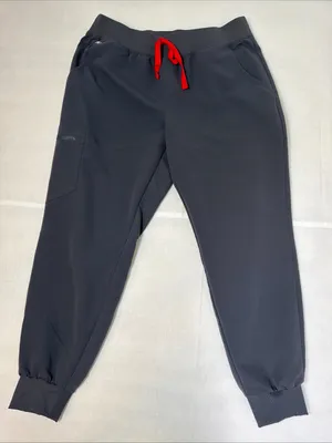 Figs Zamora Jogger Scrub Pants Charcoal Gray Red Drawstring Petite Medium L/P thumbnail 3