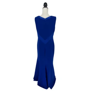 Theia Sleeveless Crepe Gown with Satin Crisscross in‎ Blue thumbnail 9