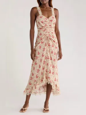 Cinq à Sept Stevie Dress Cherry Rose Multi Floral Lace Trim Midi Dress Womens 2 thumbnail 3