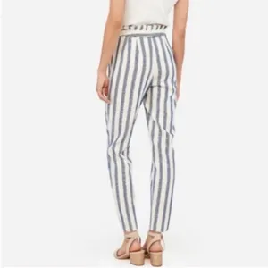 NWT Express High Rise Paperbag Ankle Pants Cream Blue Stripe Size 4 thumbnail 2
