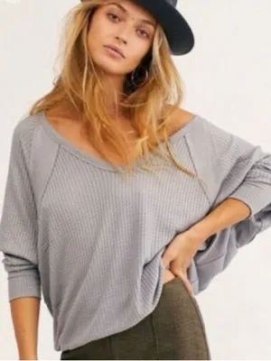 Free People Santa Clara grey thermal long sleeve top thumbnail 1