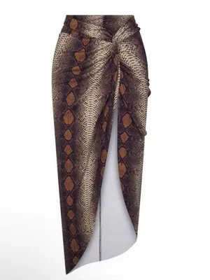 Skims coverup Skirt Womens Small Brown Snake Print Wrap High Waist Midi‎ Stretch thumbnail 2