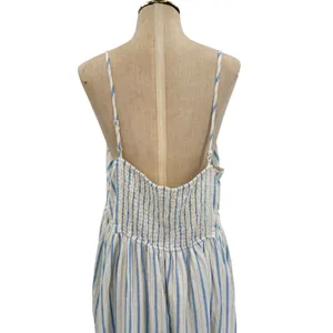 Aerie Love Of Linen Stripe Mini Dress Smocked Back Blue White NWT‎ XL thumbnail 10