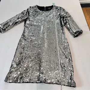 Lulus Main Event Silver Sequin 3/4 Sleeve Sheath‎ Dress MEDIUM thumbnail 10