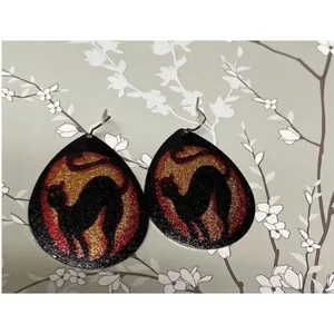 Black‎ Cat Halloween Teardrop Dangle Earrings Glitter Spooky Festive 2 Inch thumbnail 5