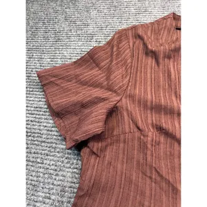 Brown V-Neck Babydoll Tiered‎ Short Sleeve Mini Dress Boho Relaxed Fit Large thumbnail 5