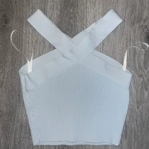 Aritzia Babaton Sculpt Knit Criss Cross Cropped Tank baby blue size small thumbnail 5