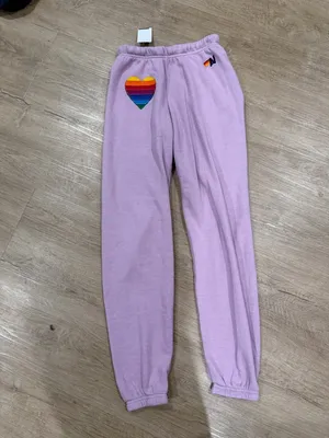 Aviator Nation Rainbow Heart Stitch Sweatpants - Mauve thumbnail 3