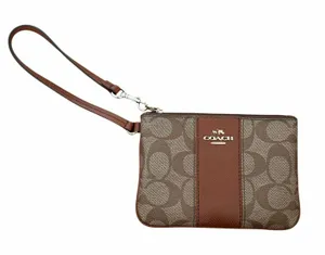Coach Brown Leather Monogram Wristlet Wallet thumbnail 1