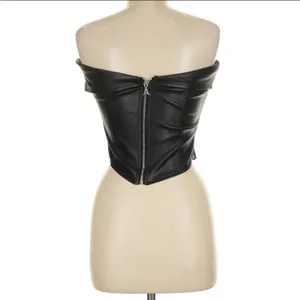 Maniere De Voir Black Off-Shoulder Leather Top thumbnail 2