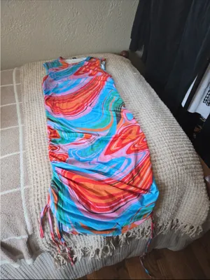 Vibrant Swirl Ruched Midi Dress in Multicolor Large Statement print thumbnail 4