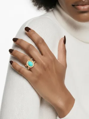 Women’s Stainless Steel Gold Tone Faux Turquoise Adjustable Ring Size 6-9 thumbnail 1