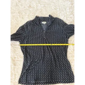 LL Bean Fleece Quarter Zip Pullover‎ Navy White Geometric Print, Women's Small thumbnail 3