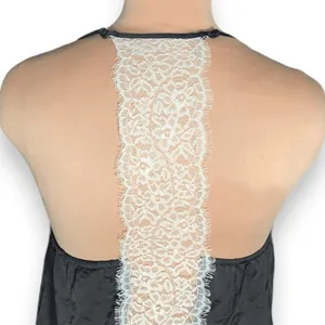 FT Black Satin Camisole Ivory Lace‎ Trim Adjustable Spaghetti Strap Large Top thumbnail 6