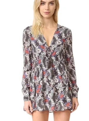 Free People Stealing Fire Black Floral Long Sleeve Drawstring Mini Dress thumbnail 3
