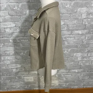Amazon Women's Tan Button-Up Waffle Knit Button Up Shacket/TOP thumbnail 2