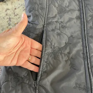 H&M Puffer Coat Women XS Black Floral Embroidered Quilted‎ Longline Funnel Neck thumbnail 4
