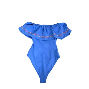 Caroline Constas Mer Blue Embroidered Ruffle Off Shoulder One Piece Swimsuit XS thumbnail 4