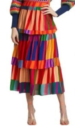 FARM Rio Vibrant Multi-Stripe Tiered MIDI Skirt thumbnail 1