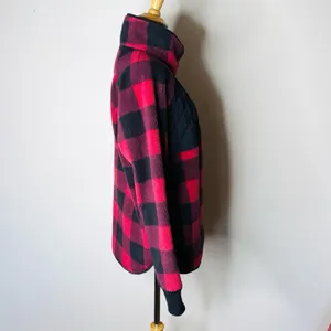 Abercrombie Red and Black Fleece Asymmetrical Snap Pullover Jacket thumbnail 5