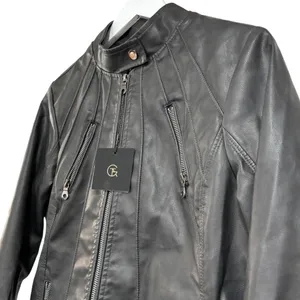Tagoo Vegan Faux Leather Gray Biker Moto Zip Up Grunge Jacket NWT Large thumbnail 3