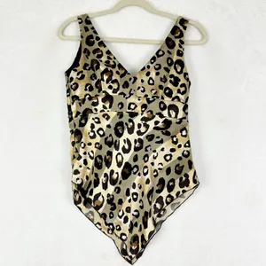 Vintage Cache Y2K 100% Silk Leopard Print Beaded Hankerchief Hem Tank Top Size 2 thumbnail 2