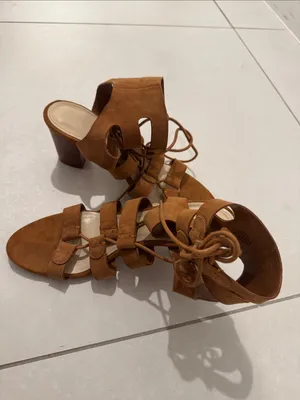 Marc Fisher Cognac Suede Lace-Up Gladiator Heels thumbnail 4