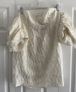 ASOS Wave Jacquard Puff Sleeve Mini Dress Size 6 Ivory Bridal Rush Sorority thumbnail 1