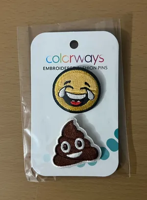 Colorways Embroidered Fashion Pins - Laughing Emoji & Poop Emoji thumbnail 1
