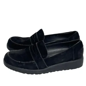 Stuart Weitzman Schooldays Black Suede Penny Loafers Wedge 8.5 Spain thumbnail 4