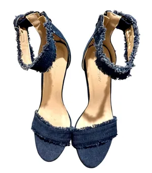 Forever Women’s Delicate 18 Frayed Blue Denim Open Toe High Heel Sandals thumbnail 6