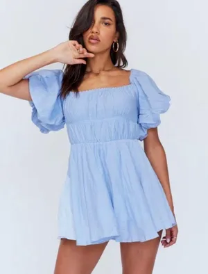 Halton Puff Sleeve Mini Dress In Blue thumbnail 1