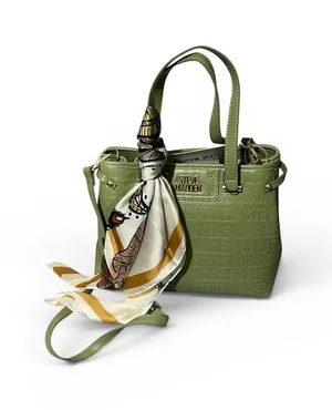 Steve Madden Satchel Womens Olive Green NWT Embossed Logo Scarf Crossbody Medium thumbnail 1