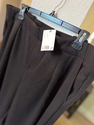H&M Women's Dark Brown Pleated High-Waisted Wide Leg Pants thumbnail 5