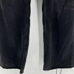 Zara High Rise Waisted Wide Leg‎ Raw Hem Black Denim Jeans Women's Size 14 thumbnail 6