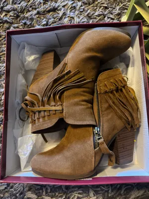 Leather fringe heels brown 7 thumbnail 1