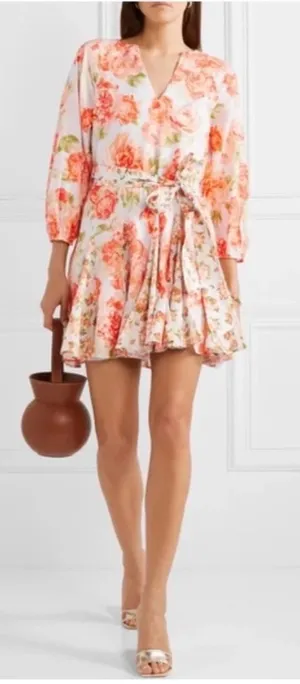 Alice + Olivia PALI Floral Mini Dress Cotton V-Neck Mix Print Size 2 thumbnail 1
