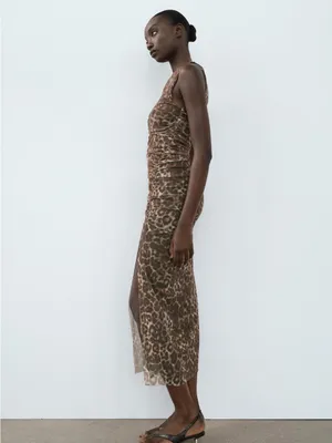 Zara One-Shoulder Leopard Print Maxi Dress - Brown thumbnail 3
