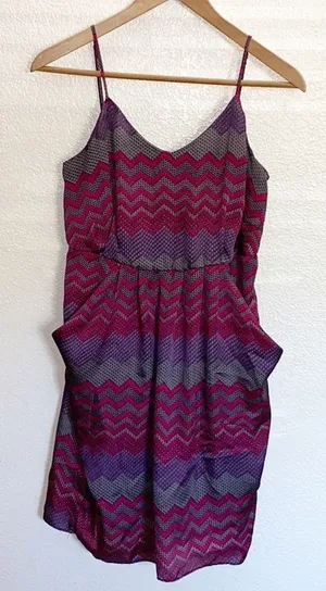 Collective Concepts Chevron Purple Pink & Grey Tank Dress thumbnail 1