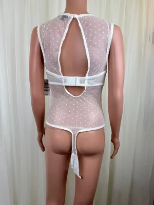 INC INTIMATES Lace Mesh Molded Cup Underwire Thong Bodysuit Sz MD White Cup C-D thumbnail 7